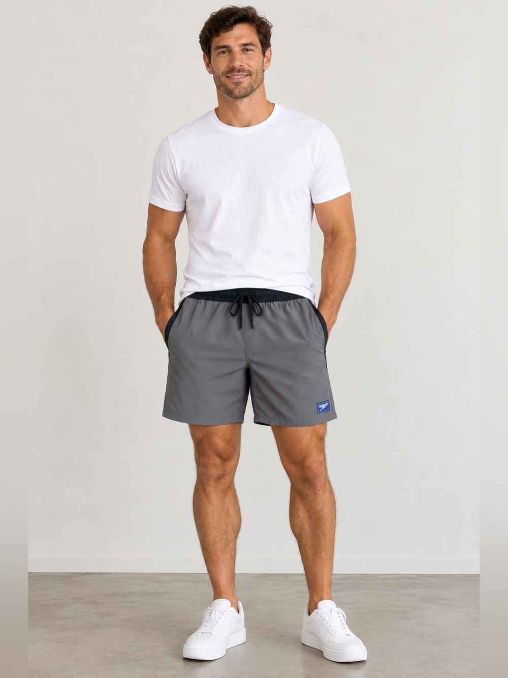 Speedo Men's Gray Shorts Black Elastic Drawstring Waistband Size XXL -Athleisure